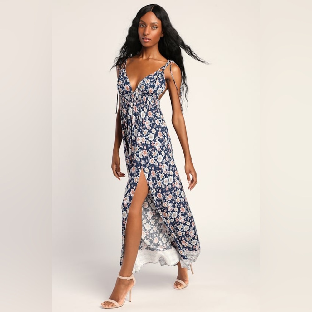 NWT Lulu's Navy Floral Maxi Dress